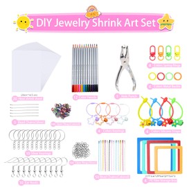 DWOOKE 328 Pieces Shrink Film for Crafts, Includes 20 Sheets Shrink Film Art Paper, Coloured Pencils, Hole Punch and 295 Pieces Accessories for Making Keychains, Creative Craft Set for Children