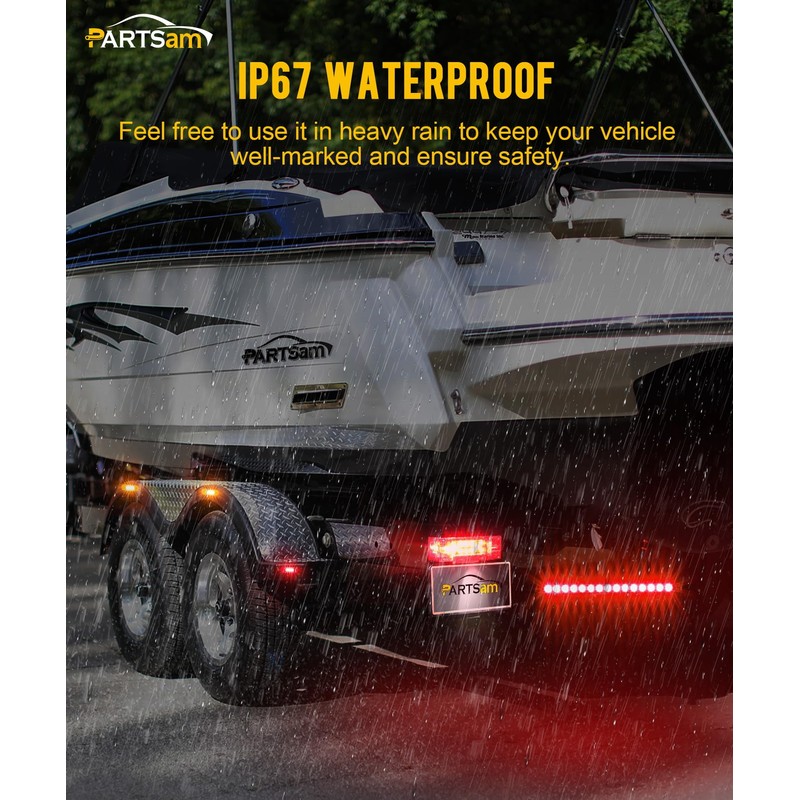 Partsam Submersible LED Trailer Tail Light Kit, Rectangular Trailer Lights+ID