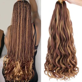 9 Packs French Curls Braiding Hair Pre Stretched Bouncy Loose Wavy Braiding Hair 22 Inch Black French Curly Braids Hair Synthetic Crochet Braids Hair For Box Braids Hair Extension For Women（22 Inch,2733#）