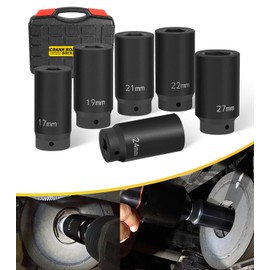 6 Pack 1/2" Crank Bolt Socket Set, 17MM, 19MM, 21MM, 22MM, 24MM, 27MM, Harmonic Balancer Socket Set, 1/2" Drive Metric Deep Impact Socket Set, 3 Times Momentum Power of Standard Impact Socket Set