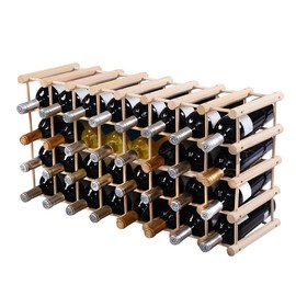 HAPPYGRILL Wood Wine Rack 40-Bottle Stackable Storage Stand Wine Display Shelves, Natural