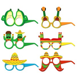 12 Pieces Mexican Fiesta Eyeglasses Mexican Fiesta Party Supplies Glasses, Cinco De Mayo Paper Eyewear Avocados Cacti Peppers Pinata Photo Props for Fiesta Party Birthday Costume Idea Decoration