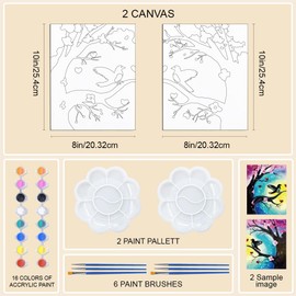 WEBEEDY Pre Drawn Canvas Bird Pre Printed Canvas Painting Kit 8x10 Inch DIY Canvas Painting for Adults Couples Sip and Paint Party Supplies Valentine's Day Anniversary Date Night Gift,2 Pack 20x25cm