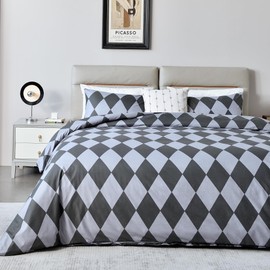 BOLINLIVING Duvet Cover Queen Size Set, Soft Comforter Cover, Bedding Duvet Cover with Zipper Closure 4 Ties,1 Duvet Cover with 2 Pillow Shams（Rhombic-Q）…