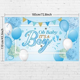 Baby Shower Party Backdrop Decorations, Large Durable Fabric Made Baby Shower Banner Backdrop Photo Booth Background for Boy's or Girl's Baby Shower Party Supplies (Boy Style)