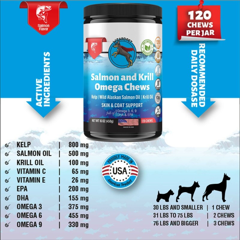 WIZARDPET Krill & Salmon Oil Dog Soft Chews Omega 120