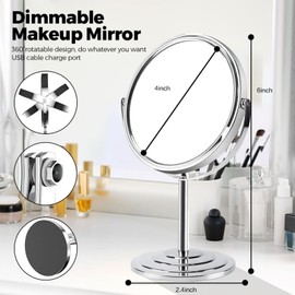 ASACESCU Vanity Mirror Makeup Mirror with Stand, Double Sided 1X 3X Magnifying Mirror,Tabletop Magnified Vanity Mirror with 360°Rotation for Bedroom or Bathroom 4 Inch, Sliver-186