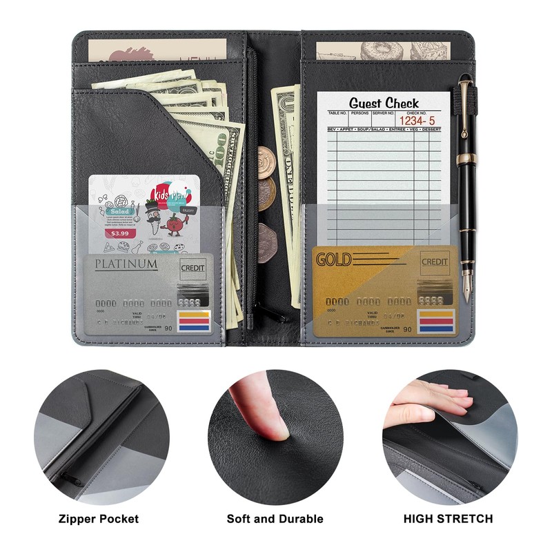 EcoVision Leather Waiter Book with Zipper Pocket - Server Booklet