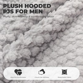 Vulcanodon Mens Plush Hooded Zipper Pajama Set, Soft Warm Long Sleeve Sleepwear with Pockets Fluffy Fuzzy Cozy Pjs(Light Grey,XL)