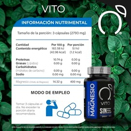 VITO Vitaminas Totales | Citrato de Magnesio 400 mg | Sin Ingredientes Adicionales | Frasco con 120 Cápsulas