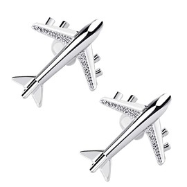 YZSZ 1 Pair Silver Men's Aeroplane Cufflinks Elegant Aeroplane Unisex Cufflink Airplane Cufflinks Sparkling Durable for Wedding Business Christmas Party Men Women, Copper