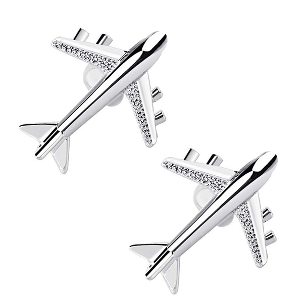 YZSZ 1 Pair Silver Men's Aeroplane Cufflinks Elegant Aeroplane Unisex