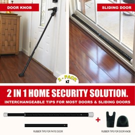 SECURITYMAN 2-in-1 Door Security Bar & Sliding Patio Door Security Bar (2 Pack) via Interchangeable Caps - Constructed of High Grade Iron - Door Stoppers Security Bar - Black