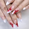 White French Press on Nails Medium Fake Nails with Red