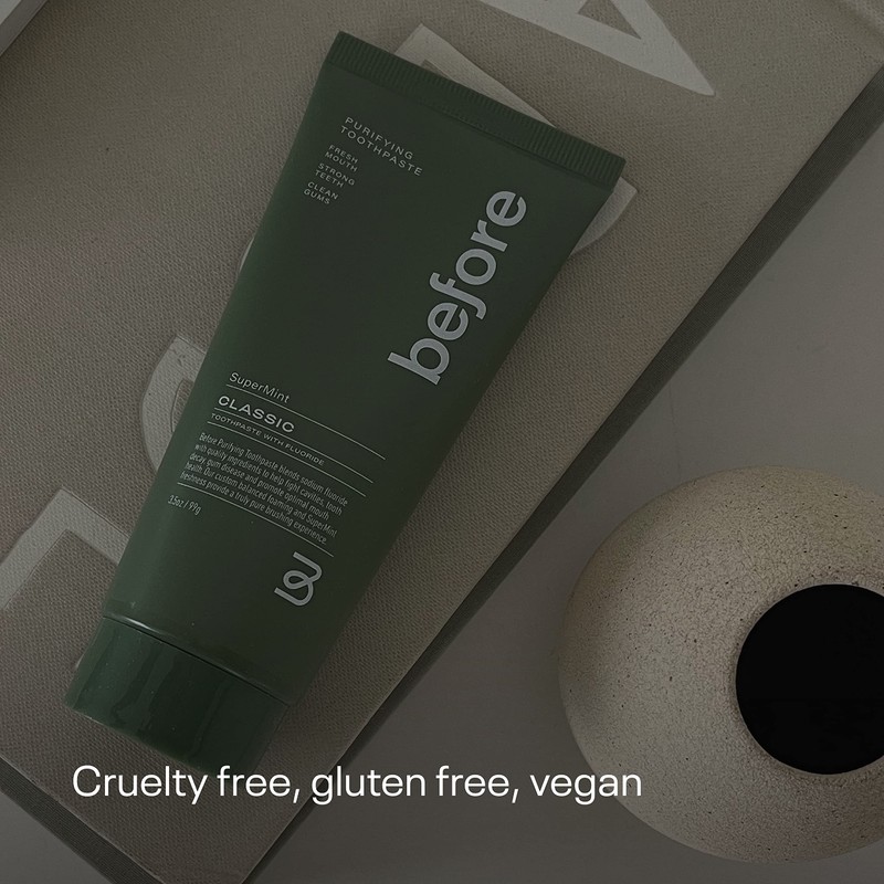 Before Toothpaste, SuperMint, Clean Natural Ingredients, Balanced Foaming, Low Abrasion,