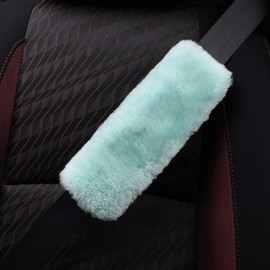 Natural Fur Eco-Friendly Genuine Fluffy Sheep Wool Car Seat Belt Pads, Soft Texture Shoulder Neck Cushion Pad, Genuine Australia Merino Wool Seat Belt Cover (Mint Green)