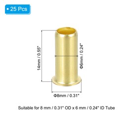 PATIKIL Brass Compression Insert, 25 Pcs 8mm OD x 6mm ID Tube Insert Tube Support Compression Fitting Assortment Kit for Water Oil Air Pipe