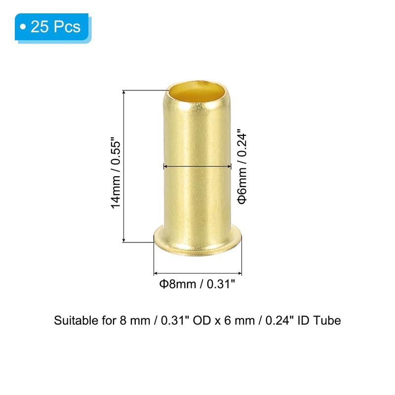PATIKIL Brass Compression Insert, 25 Pcs 8mm OD x 6mm