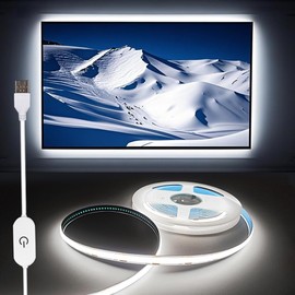 ZSLAIFU A 5V USB LED Light Strip, COB LED Strip Lights, White 5V LED Lights, Small LED Strip Light, TV Lights for TV Under Cabinet Kitchen Living Room Shelving or Displays (White, 6.56ft)