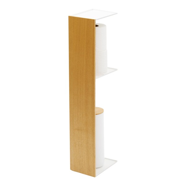 YAMAZAKI Supplies Home Organizer-Slim Bathroom Storage Shelves | Steel + Wood | Toilet Paper Stocker, One Size, Ash