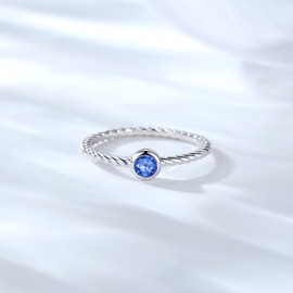 IOHUPCI 925 Sterling Silver Stackable Birthstone Rings for Women Teen Colorful Cubic Zirconia Mothers Daughter Jewelry Gift Simple Promise Ring for Her (March, 5)