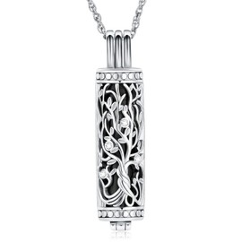 shajwo Cylinder Cremation Jewelry Tree of Life Urn Ashes Necklace for Women Men Vial Cremation Ash Pendant Loved One Memorial Jewelry,Black