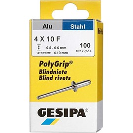 GESIPA PolyGrip 1433848 Blind Rivets Aluminium / Steel 4 x 10 / Rivet Shaft Diameter 4 mm Shear Force 1060 N Tensile Force 1680 N Flat Round Head Pack of 100