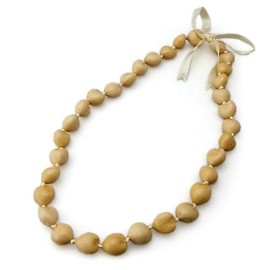 Hawaiian Kukui Nut Lei Necklace (White 32 Nuts, 32)