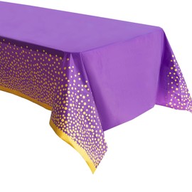 2 Pack Premium Purple and Gold Plastic Tablecloths – Thick, Durable, Reusable Table Covers (54 x 108 in) – Stylish Party Decor for Birthday, Rapunzel, Tangled, Kpop Demon Hunters Parties