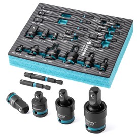 LIBRATON 20PCS Socket Adapter and Reducer Set, Impact Socket Adapters, Includes Cr-V Reducers, Cr-Mo Universal Joints, Cr-V Socket Adapter Extension, XPE Foam, for Automotive Repair DIY Project