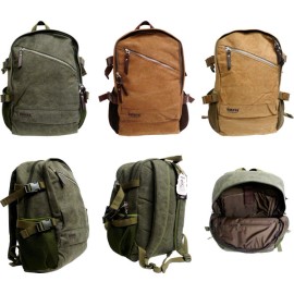 Omaya 18" Canvas Sport Rucksack Camping School Satchel Laptop Hiking Backpack - 928B - Brown