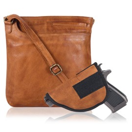 Ozora Multi Pockets Handmade Leather Crossbody Handbags & Sling Bag for Men & Women with Detachable Holster (01 tan wash)