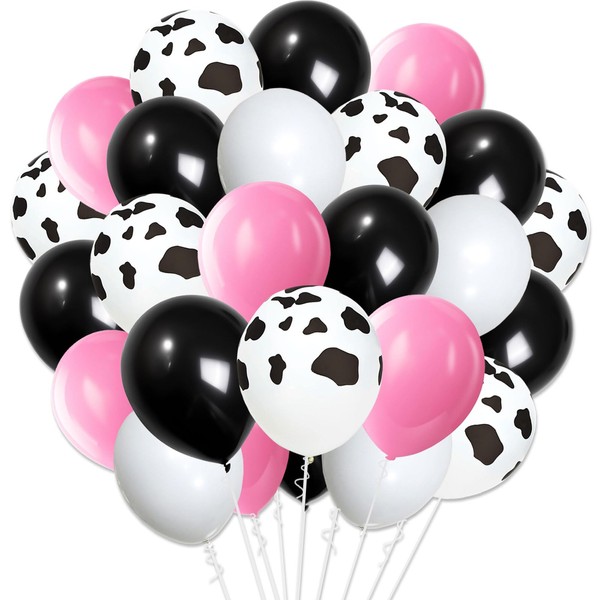 Cow Balloons, 12 Inch Black White Cow Print Balloons Pink