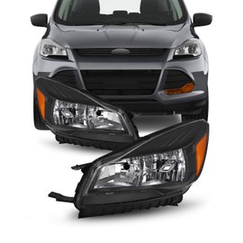 AKKON - Fits 2013-2016 Ford Escape SUV Halogen Type Black Headlights w/Amber Side Headlamps Pair Replacement