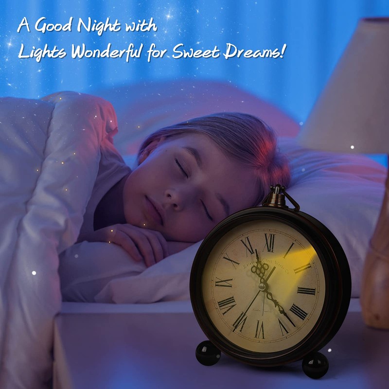 RODH Battery Alarm Clock,Vintage Retro Alarm Clock with Night Light，Hangable,Super