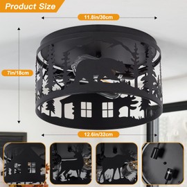 Monaxon Rustic Flush Mount Ceiling Light - 2-Light Metal Fixture with Deer & Bear Design, Farmhouse Ceiling Lamp for Kitchen, Bedroom, Foyer, and Entryway - Compatible with E26 Bulbs