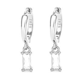 Small Hoop Earrings With Cubic Zircon Drop, 925 Silver Dangle Earrings For Women - Hypoallergenic, 2PCS