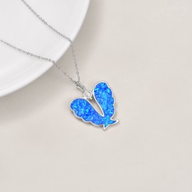 YAFEINI Angel Wings Necklace 925 Sterling Silver Blue Opal Guardian Angel Pendant Necklace Wings Jewellery for Women Girls Gifts (Blue opal wings)