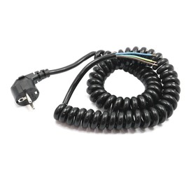 WITTKOWARE Coiled Cable with Earthing Contact Plug, 3G 1.5 mm², 120 cm, Max. 4 m, Black
