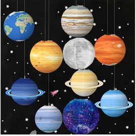 JUTSTJUKO Paper Lanterns Hanging Planet Lanterns Solar System Planet Earth Lanterns for Space Theme Party Birthday Decorations Pack of 8