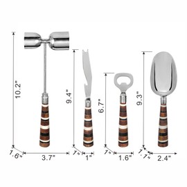 YLIEHS Stylish and Functional Barware Tools Set in Open Face Box, Includes Peg Measure, Scoop, Cheese Knife, and Bottle Opener