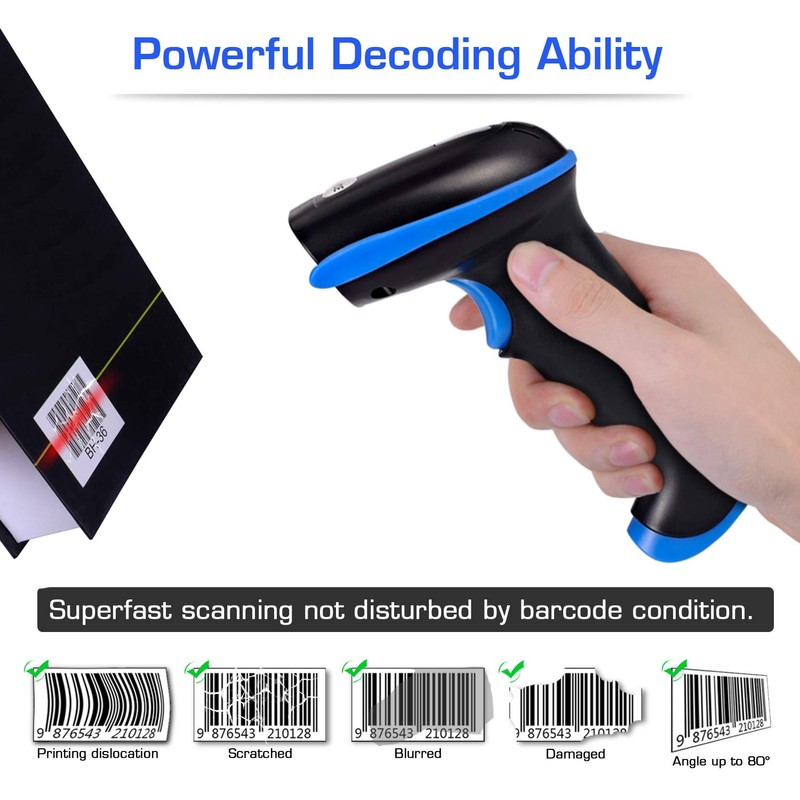 WoneNice 2.4G Wireless Barcode Scanner – 1D Handheld Cordless Barcode