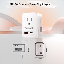 6 in 1 European Travel Plug Adapter,220v to 110v Voltage Converter,US to Europe Travel Adapter,20W PD USB-C Power Adapter, 2 USB A+ 2 Type C,Max 1400w for Hairdryer/traightener/Curling Iron