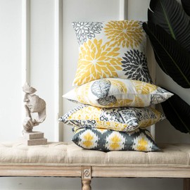 Phantoscope Set of 4 New Living Series Decorative Throw Pillow Case Cushion Cover, Yellow and Grey, 22 x 22 Inches, 55 x 55 cm