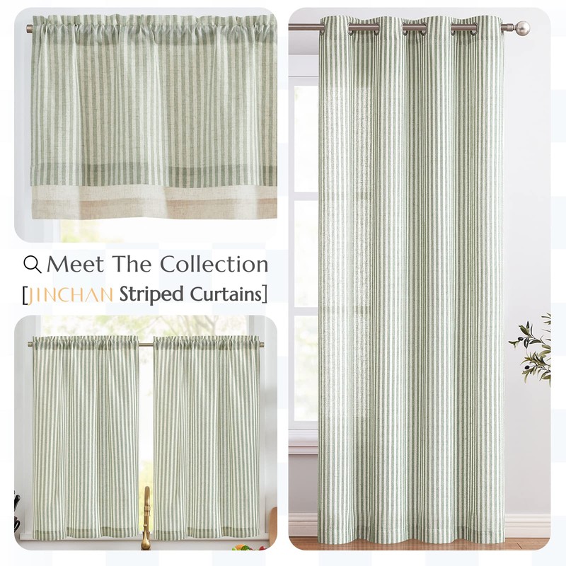 jinchan Linen Valance Curtain Striped Small Window Curtain Double Layer