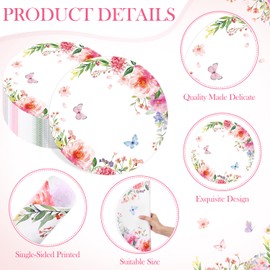 Supervitae 60 Pack Spring Floral Paper Placemats 13.7 Inch Colored Flower Butterfly Place Mats Round Table Placemats Spring Summer Seasonal Mats for Dinner Table Setting Banquet Birthday Wedding
