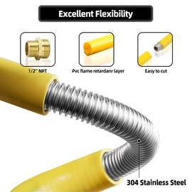 1/2" CSST Gas Line 1/2in Flexible Natural Gas Line Hose, Corrugated Stainless Steel Tubing 1/2inch Natural Gas Hose Pipe Kit with 2 Male Fittings,(33ft-1/2)