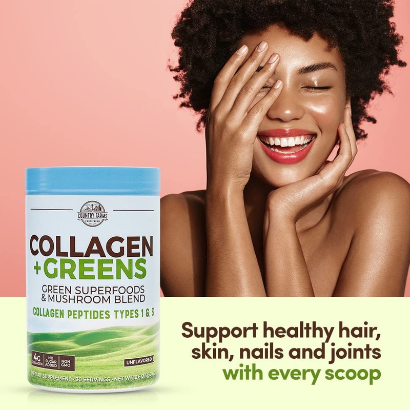 Country Farms Collagen + Greens Dietary Supplement, Energizing Superfoods, 10.6