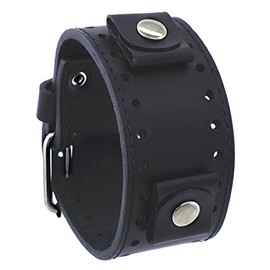 REV BOSS Series Lug Width Wide Black Leather Strap Cuff Watch Band - BOS-K 22mm