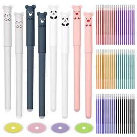 NVGVUP Erasable Ballpoint Pen, Pack of 8 Colour Erasable Pens 0.5 mm, Cartoon Erasable Gel Pens with 60 Refills and 4 Erasers, for Children, Students, Adults, Office Supplies